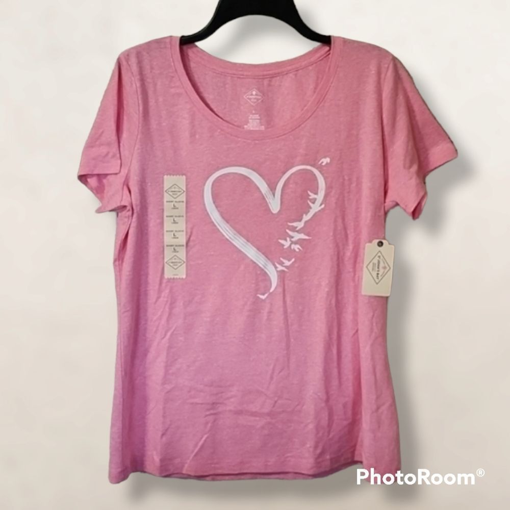 NWT - St. John's Bay Pink Heart Short Sleeve Tee - Large